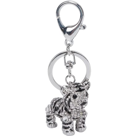 Porte-clés Tigre 3D Argent Alliage de Zinc Strass Brillant Accessoire de Bijouterie pour Sac de Dames Pendentif white