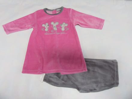 Wiplala  - Pyjama - Velour -  Roze / grijst - Dansende muizen -  6 maand  68