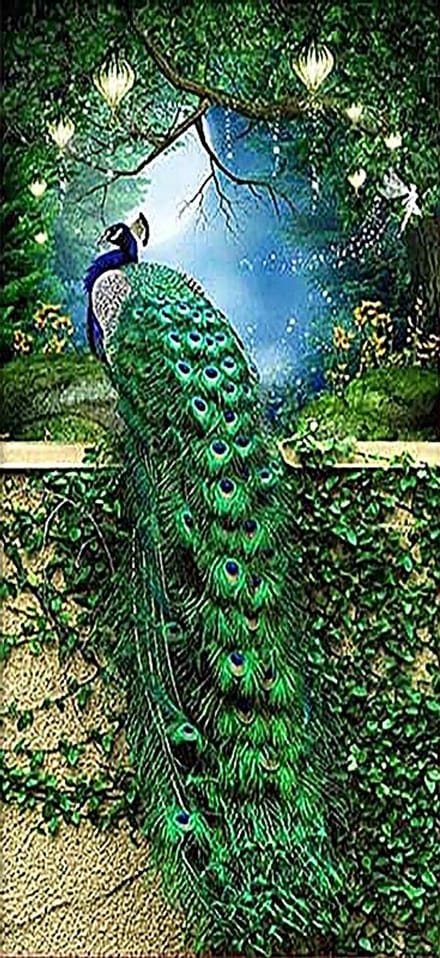 Diamond Painting - 40x80 - Paw - Kwiaty en Ptak