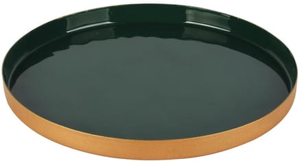 Dekoratief | Dienblad rond, groen/goud, metaal, 21x21x2cm | A258158