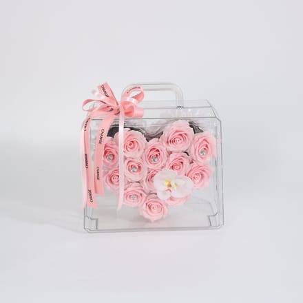 La Roselle Amsterdam Luxe Hart kunstrozen inclusief Transparante Handtas – Roze Rozen & Orchidee