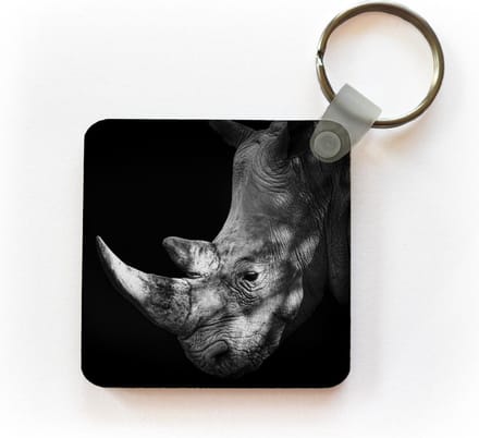 Sleutelhanger - Uitdeelcadeautjes - Neushoorn - Hoorn - Zwart - Wit - Plastic