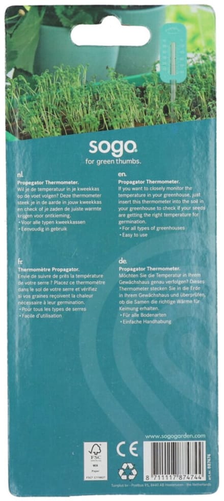 SOGO Kweekkas Thermometer 22cm - Kweekkas meten - Moestuin - binnen kweken