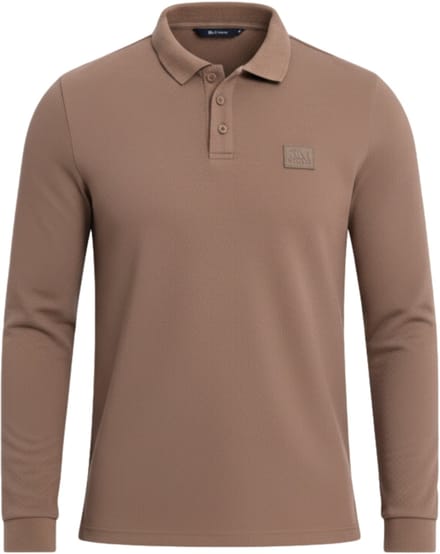 OMBRE Polo - Regular Fit - Lange Mouw - Knopen Koffie S