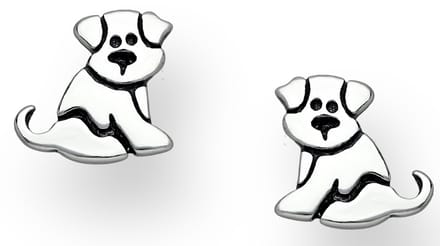 Joy|S - Zilveren hond oorbellen - 9 mm - massief - geoxideerd
