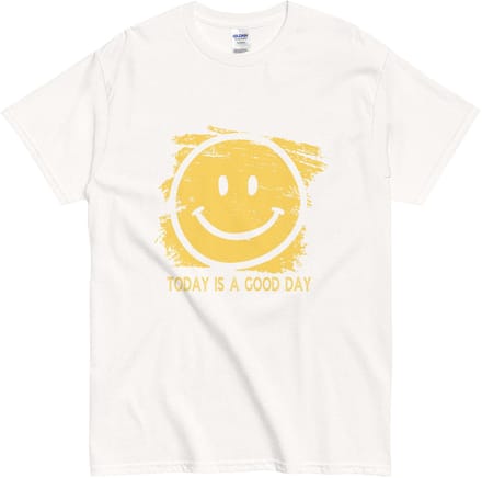 Positief T-shirt met Gele Smiley - Tekst: Today is a Good Day - Dames Heren - Wit – L