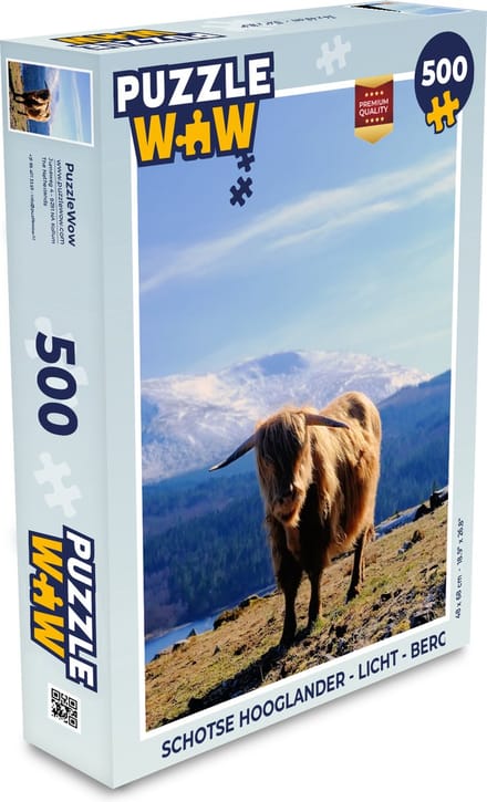Puzzel Schotse hooglander - Licht - Berg - Legpuzzel - Puzzel 500 stukjes