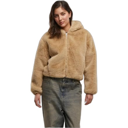 Urban Classics Hoodie van imitatiebont Dames Vest met capuchon - zand - S