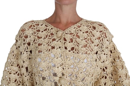 Dolce & Gabbana Dames Trui in Beige Vest, Gebreid in Gehaakt Raffia