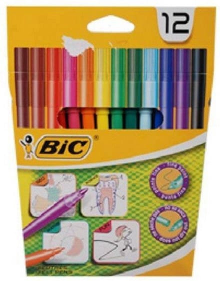 12 Kleurstiften - Viltstiften - merk BIC - kwaliteit -kleur stiften