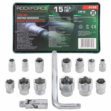 Rockforce RF-4159 - Dopsleutelset - 1/2" - 10-32mm - 15-delig