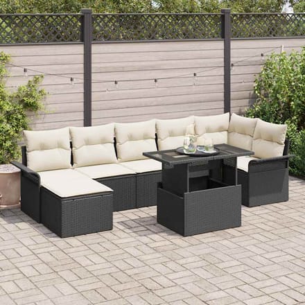 vidaXL - Tuinbank - Set - 8 - st - Zwart - [Synthetisch]: - Poly - Riet