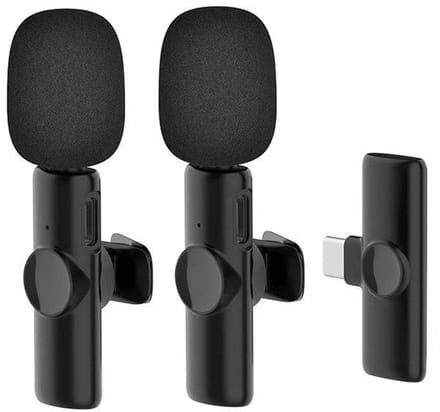 Draadloze USB-C Dasspeldmicrofoon - 2X Lavalier Microfoon met Noise Cancelling - dubbele microfoon - geschikt voor o.a. Android, Tablet en USB-C Apparaten - zwart