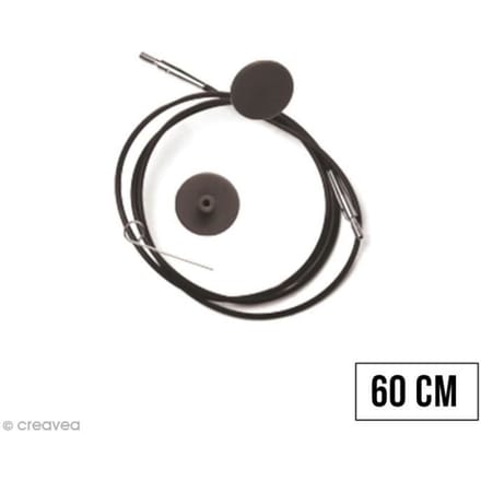 Câble pour aiguille interchangeable - KNITPRO - n°20 - 60 cm - Noir - Accessoire essentiel zwart