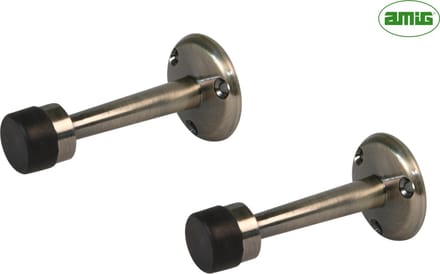 AMIG Deurstopper Deurbuffer - 2 stuks – Wandmontage – Ø19 x 73mm – Messing + Rubberen Dop