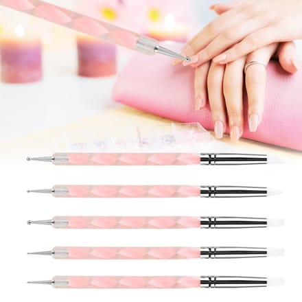 5 pièces Outil de sculpture d'argile à double tête Nail Poterie Silicone Pointeur Pinceau Stylo (Rose) rose