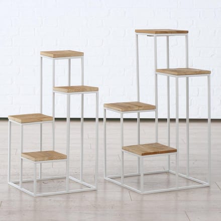 Bloempot rekje - 2 set - Metaal - Hout - 78cm - 40cm - wit
