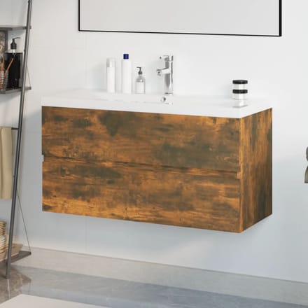 vidaXL - Wastafelkast - met - ingebouwde - wasbak - bewerkt - hout - gerookt - eiken