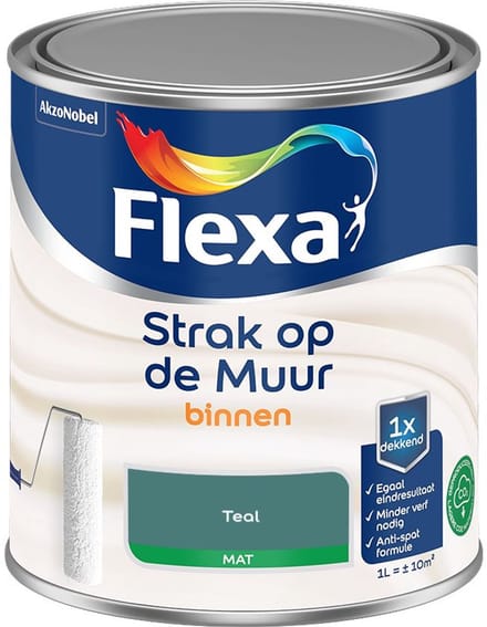 Flexa - Strak Op De Muur Binnen Mat - Teal - Mengverf - 1 L