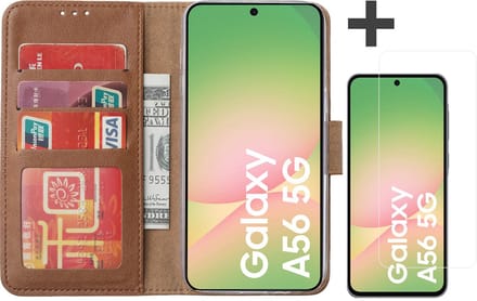 Hoesje met Screenprotector Geschikt voor Samsung Galaxy A56 – Arara bookcase met pasjeshouder - Bruin