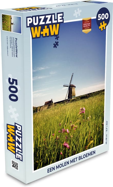 Puzzel Een molen met bloemen - Legpuzzel - Puzzel 500 stukjes