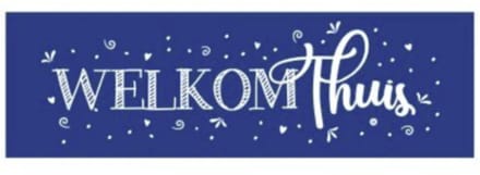 Vlag | Spandoek | Welkom thuis | blauw met witte letters | 188 x 60 cm