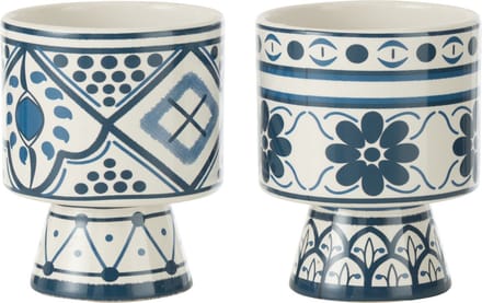 J-Line bloempot Mykonos - keramiek - blauw - small - 2 stuks - Ø 10.7 cm