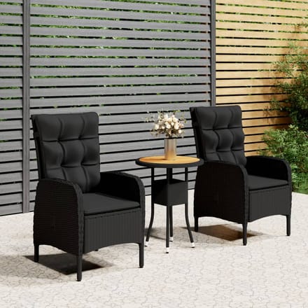 vidaXL - 3-delige - Tuinset - poly - rattan - zwart
