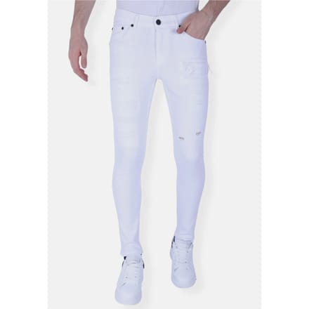 Witte Slim Fit Heren Jeans met Scheuren -1090 - Wit