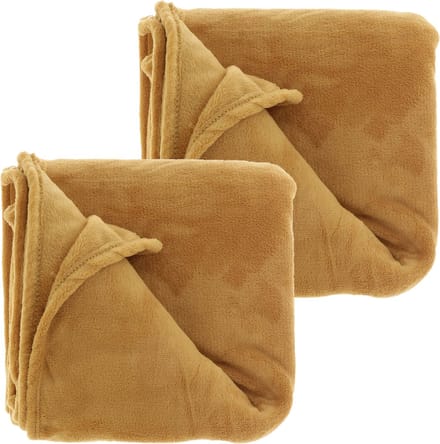 Plaids/dekens - fleece - 2 stuks - mosterd geel - polyester - 130 x 180 cm