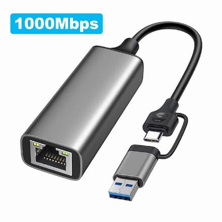 USB Ethernet Adapter - 1000 MB/s Gigabit - USB A & USB-C naar Ethernet Adapter - Netwerk Adapter - Netwerkadapter - Internet Adapter