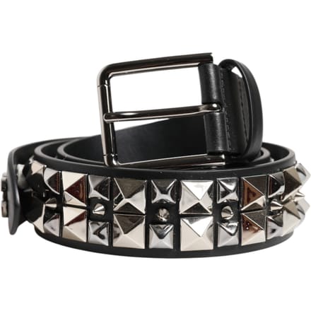 Dolce & Gabbana Zwarte Kalfsleren Riem met Studs en Zilveren Gesp