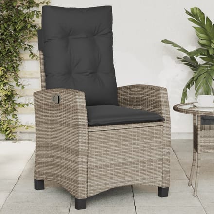 vidaXL - Tuinstoelen - 2 - st - verstelbaar - met - kussens - poly - rattan - grijs