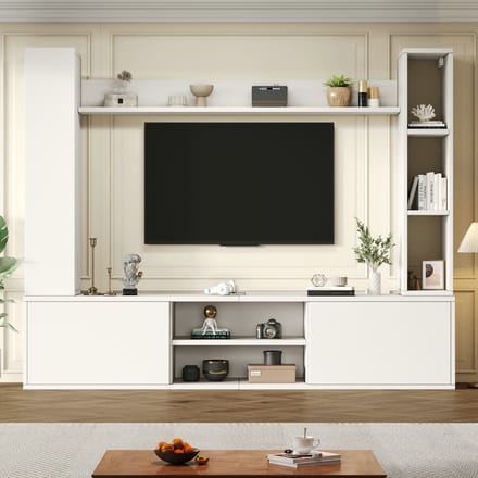 Zwevend TV Meubel 180 cm – TV Kast voor Woonkamer – Wit – met Verstelbare Planken – Lades – LED-Verlichting – Wandmontage – Tv Meubel Set