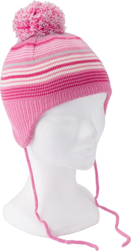 P&T Muts Baby met Pompon - Gestreept -Fuchsia-Roze-Wit - 43-45
