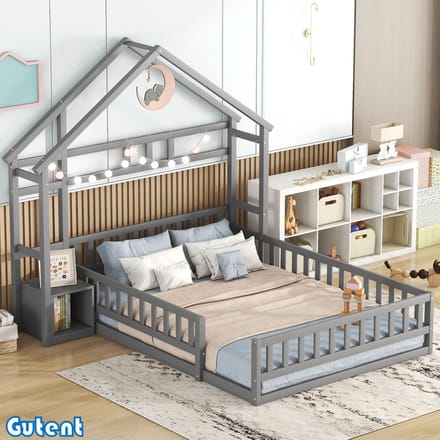 Gutent Kinderbed-140 x 200 cm-met-rails-Opbergruimte-Grijs-Geen matras