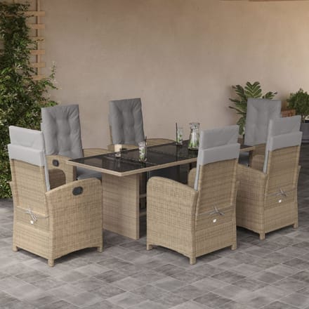 vidaXL - 7-delige - Tuinset - met - kussens - poly - rattan - beige