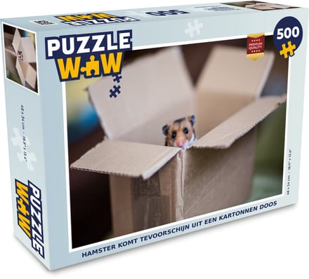 Puzzel Hamster komt tevoorschijn uit een kartonnen doos - Legpuzzel - Puzzel 500 stukjes