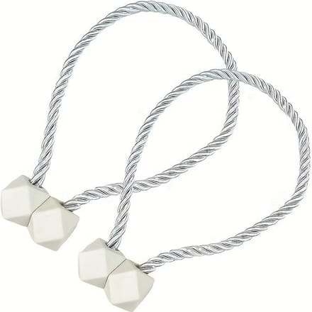 2 pièces Clips de Rideaux Magnétiques avec Corde en Polyester Robuste & Conception Sans Perçage, Forte Adhérence Magnétique, pour Décoration Intérieure Moderne, Décoration de Fenêtre 2pcs white