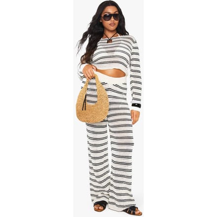 boohoo Dames PLUS BEACH BREIWN WijDE BROEK | Black | Maat: 24