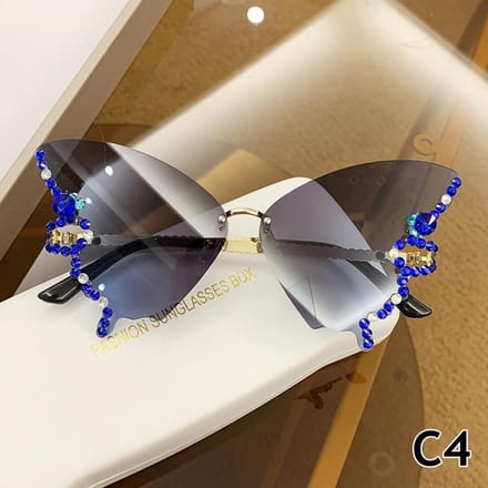 Lunettes de soleil papillon en diamant pour femmes, Vintage, sans bords, surdimensionnées, œil de chat, dégradé, lunettes pour dames bleu marine