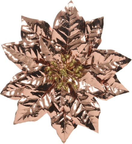 Decoris Kerstboom bloem - op clip - koper - glitter - 24 cm - kunststof - kerstster - kerstversiering
