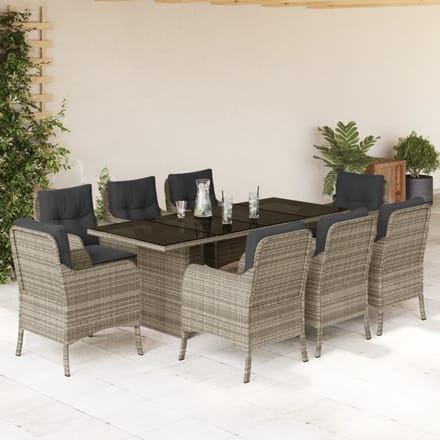 vidaXL - 9-delige - Tuinset - met - kussens - poly - rattan - lichtgrijs