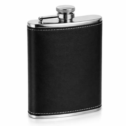 Zwarte Heupfles 224 ml – RVS Zakfles met PU-Leren Afwerking – Lekvrij – Compact & Stijlvol