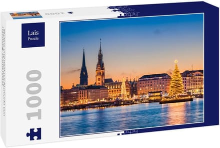 Puzzel 1000 Stuks: Skyline en Kerstmarkt Hamburg Duitsland
