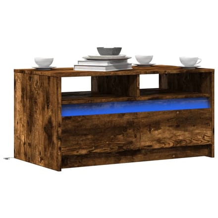vidaXL - Salontafel - met - LED-verlichting - bewerkt - hout - gerookt - eikenkleur
