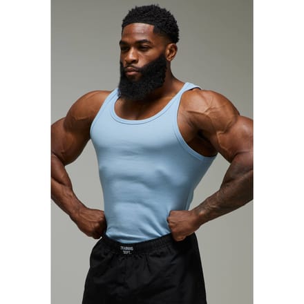 Heren Active Gym Muscle Fit Geribbelde Vest | Light Blue | Size Medium