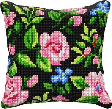 Kussenpakket Flowers black borduurpakket - Orchidea