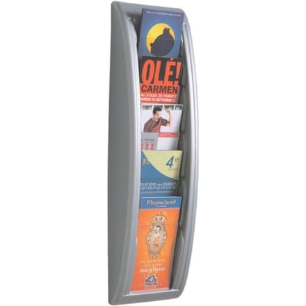 Paperflow Quickfit folderwandhouder, 5 vakken in DIN 1/3 A4 formaat, B 168 x D 95 x H 650 mm, aluminiumkleurig polystyreen