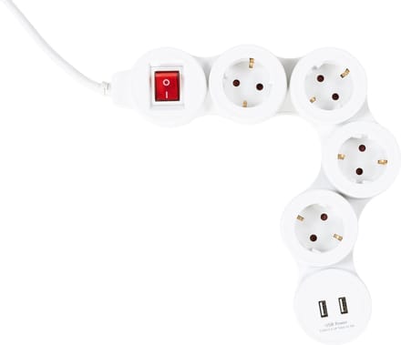 Stekkerdoos - Schuko - 4 voudig - 2x USB - Flexibel - Aan/uit schakelaar - 1.5 meter - Wit - Allteq